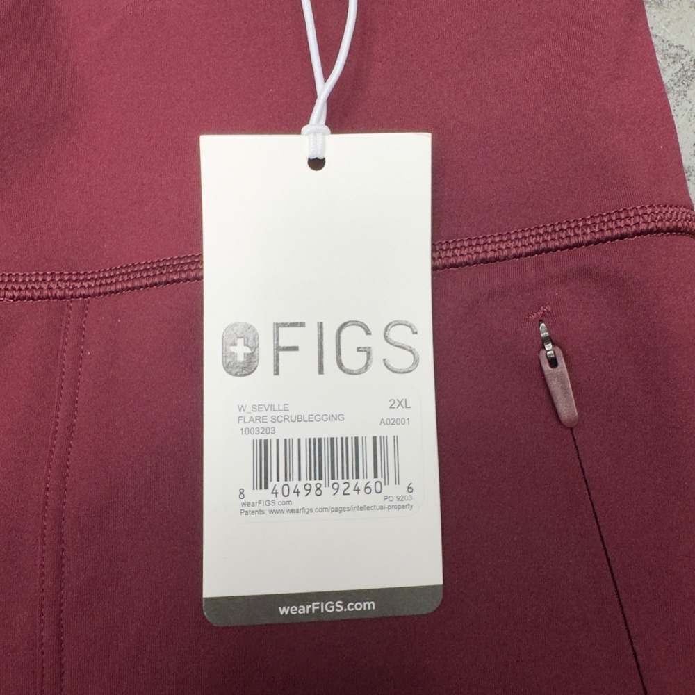 FIGS Seville Flare Scrub legging Burgundy Maroon Flare Scrub Pants 2XL NEW - Picture 2 of 7